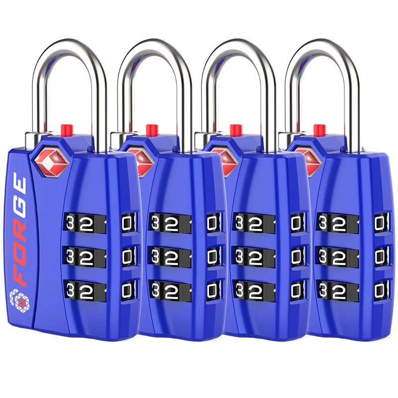 Forge TSA Luggage Combination Lock - Open Alert Indicator, Easy Read Dials, Alloy Body- Ideal for Travel, Lockers, Bags (Blue 4Pk) - Image 1